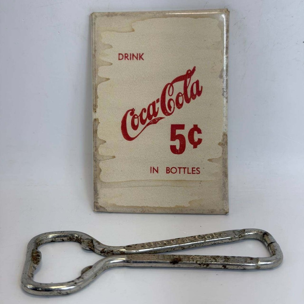 Vintage Coca-Cola Pocket Mirror 5 Cent Sign & Have a Coke Bottle Opener Lot